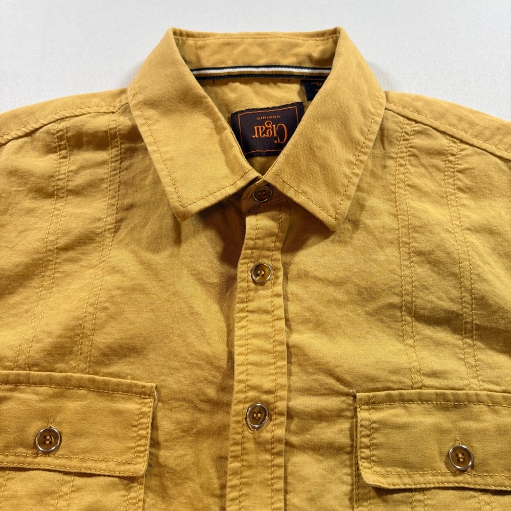 Cigar Couture Linen Shirt Mens Medium Mustard Yellow Long Sleeve Button Down